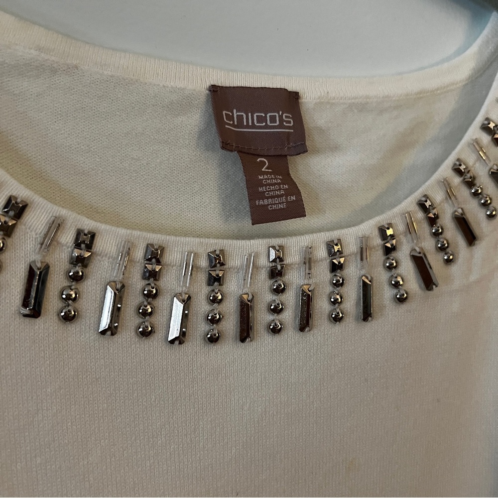 Chico's White Sweater with Silver Embellishments - Picture 2 of 9